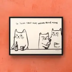 ★A4フレーム付き★オリジナル アートポスター BAR CAT 猫 インテリア