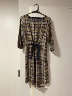 【匿名配送】all of me チェック柄七分袖ひざ丈ワンピース　Ｆサイズ