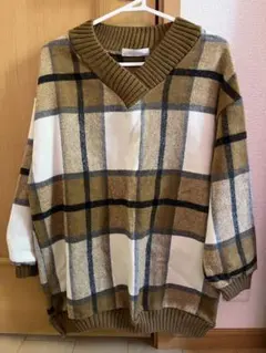 新品　CECILMcBEE チェックセーター　Vネック