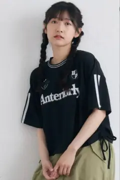 レトロガール　サイドドロストスポーティーTシャツ ブラック F
