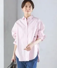 SHIPS オックス刺繍オーバーシャツ 24SS ピンク〈洗濯機可能〉