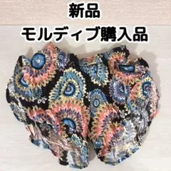 新品未使用　モルディブ購入　レーヨン ショートパンツ　水着　花柄　ボタニカル　黒