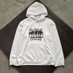 7AS11 裏起毛　パーカー　小人　プリント　ホワイト　XL フーディ　古着