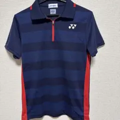 YONEX 吸汗速乾性 ストライプ ポロシャツ S ネイビー/レッド