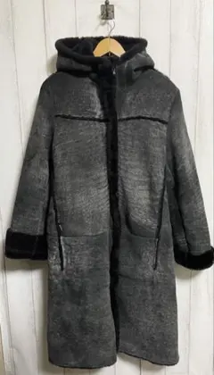 RUFFO ムートンコート ロング　フード付き ブラック系　グレー系
