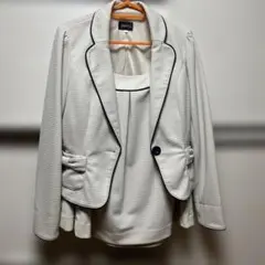 スカート2サイズ付き！上品パイピングセットアップ（ジャケット＋スカート2枚）