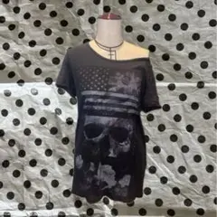 平成ギャル グランジ y2k 00s オフショルダースカルTシャツ