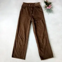 【ムルーア】ダメージ加工パンツ　サイズ1 ブラウン　コットン100% 脚長効果のサムネイル