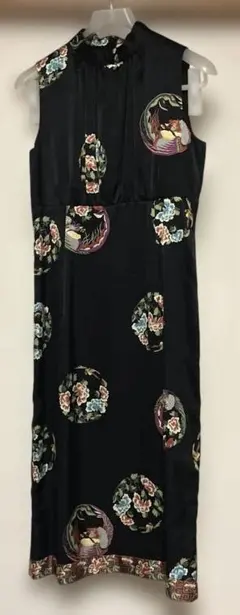 SUNAUNA ノースリーブワンピース 黒 花柄 和柄 38