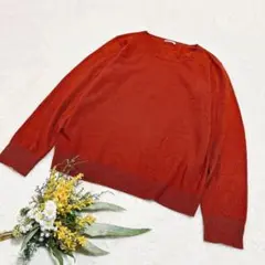 【ジーユー】GU カシミヤタッチクルーネックセーター 長袖 オレンジ L