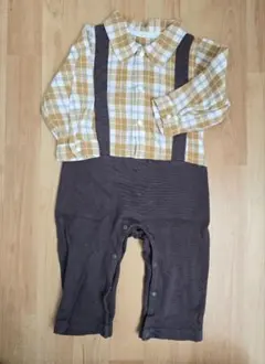 ロンパース 80 チェック イエロー 男の子 1歳 春 秋 冬