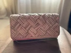 編み込みデザイン クラッチバッグ ピンクベージュ
