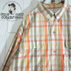人気 コロンビア フィシングシャツ XL オレンジ チェック アウトドア 古着
