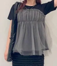 LAKOLE チュールドッキングＴシャツ　ブラック　サイズMのサムネイル