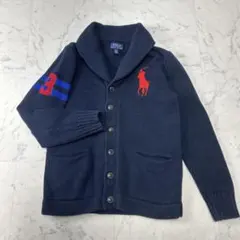 希少サイズ【ポロラルフローレン】 ショールカラーカーディガン ビッグポニー 紺