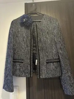 ノーカラーツイードジャケット ネイビー系
