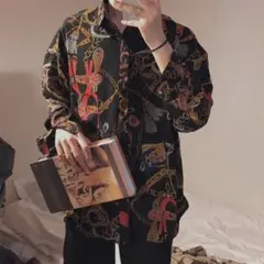❣️新作❣️長袖 シャツ 柄シャツ ルーズフィット カジュアルシャツ【Lサイズ】