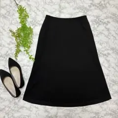 万能✨ ブラック フレアスカート きれいめ 日本製 38 通勤 オフィス 無地