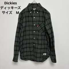 【美品】ディッキーズ ボタンダウン 長袖 チェック ワークシャツ ピスネーム