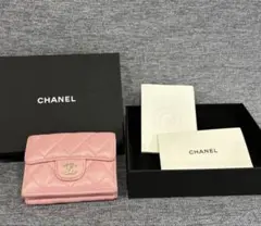 購入レシート&シリアルナンバーありCHANEL ラムスキン ピンク 三つ折り財布