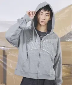 THRASHER×MSG/ヘビーウェイト裏毛パッチワーク刺繍ジップアップパーカー