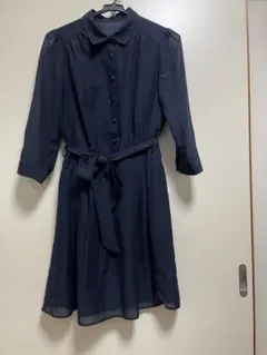 NATURAL BEAUTY BASIC 8分袖ワンピース　ネイビー　M