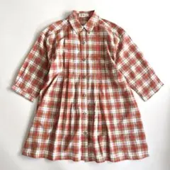 美品　ミッシェルクラン　タック　シャツ　チュニック　チェック　ゆったり　涼しい