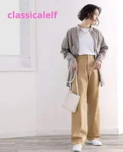 試着のみJaVaコラボ　ベージュ コットン ワイドパンツ サイドポケット