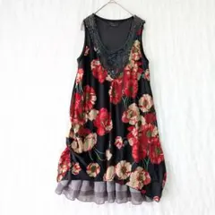 サイレントワース ワンピース 花柄 クロシェ編み 黒 レトロ フレンチガーリー