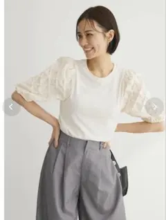 美品✨ふんわりパフスリーブ　ホワイト　カットソーのサムネイル