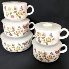 エジリー 陶器製 手付き密封容器 5点 ふくろうの楽園 レトロ スープカップのサムネイル