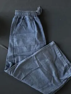 ダークブルー ワイドパンツ ゴムウエスト