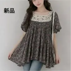 新品 deicy 花柄 シフォン チュニック ブラウス レース　フリーサイズのサムネイル