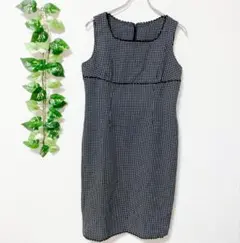 【13AR】 ワンピース ノースリーブ ギンガムチェック 黒白 スカラップレース