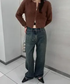 solleimジーンズ ラインストーンセミワイドデニム