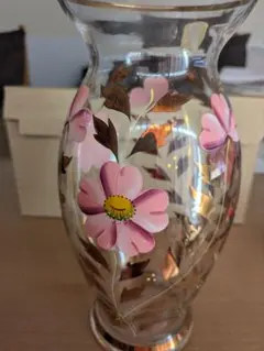 花瓶 フラワーベース 赤 ガラス 金彩 花柄 - メルカリ