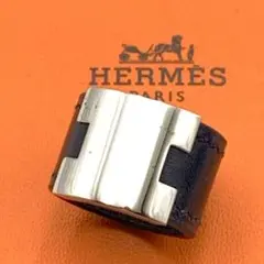 ！美品！　エルメス　シルバー　ブラック　リング　10号 スタイリッシュ♪】エルメス☆リング《Bague Mini Clous PM》 (HERMES