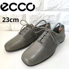 美品　ecco エコー アニネ スクエア フラット レザー オリーブグレーのサムネイル