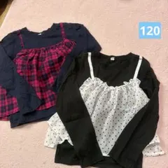 長袖カットソー ネイビー 赤 チェック柄 100cm