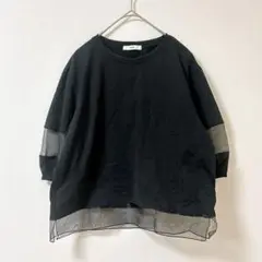 シップス　トップス　五分袖　ブラック　シースルー　綿　100% シンプル　春　秋