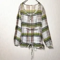 美品 ロートレアモン 格子チェックチュニック リボン 緑 2のサムネイル