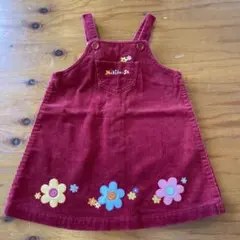 Mikihouse 赤 ジャンバースカート 花柄刺繍