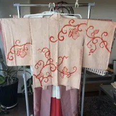 オレンジ系 花柄刺繍 羽織 アンティーク