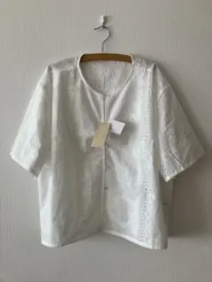 新品　スタディオクリップ　パッチワークシャツ　五分袖　オフホワイト