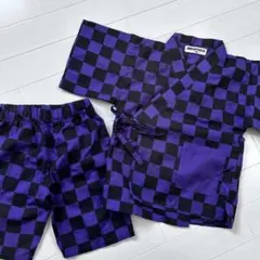 甚平 紫と黒のチェック柄