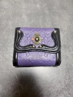 アナスイ 折り財布 キッシング 黒 レザー リス 金具 ステッチ 大容量
