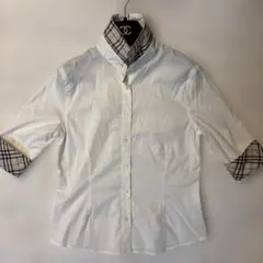 美品 バーバリーロンドン 七分袖シャツ ノバチェック ホースロゴ刺繍 白