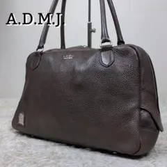 A.D.M.J. ハンドバッグ 肩掛け ロゴプレート レザー ブラウン