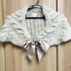 ラビットファー　ボレロ　オフホワイト　リボン　結婚式　お呼ばれパーティー