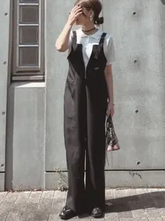 しまむら rafraf yuko コラボ ジップ サロペット ブラック 黒 M